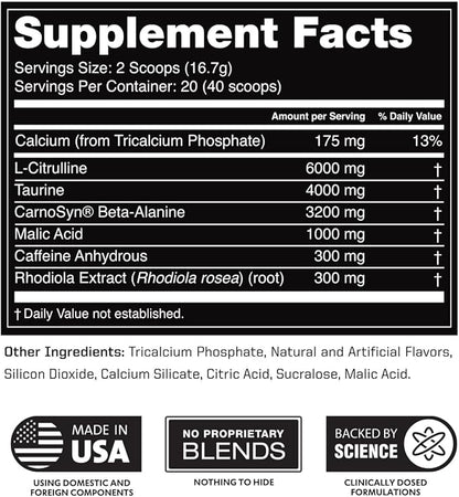 Outwork Nutrition Pre-Workout for Men & Women, Pre Workout Without Creatine, Nootropic Pre Workout Powder with Citrulline Malate, Beta Alanine, Taurine, Rhodiola & Caffeine (Blue Raspberry)