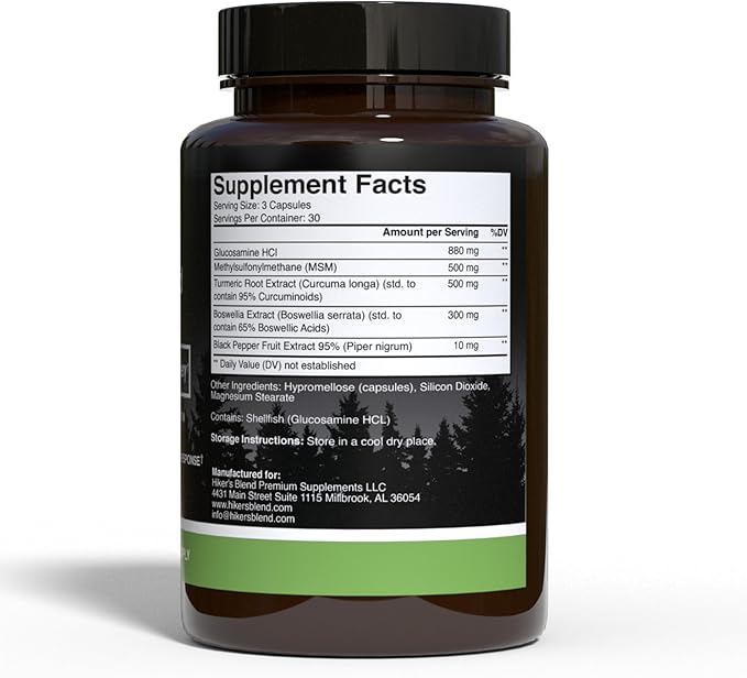 Advanced Joint Support Supplement for Hikers – Glucosamine, MSM, Turmeric & Boswellia Serrata – Developed by Hikers for Hikers – 30-Day Supply