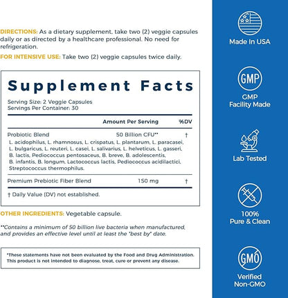 NewRhythm Probiotics 50 Billion CFU 20 Strains, 60 Veggie Capsules, Targeted Release Technology, Stomach Acid Resistant, No Need for Refrigeration, Non-GMO, Gluten Free