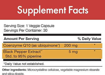 Stop Aging Now MAX-Q10 CoEnzyme Formulated with Kaneka Q10 and Enhanced BioPerine Black Pepper Extract for High Absorption, Heart Health, Energy Production 200 mg Capsules