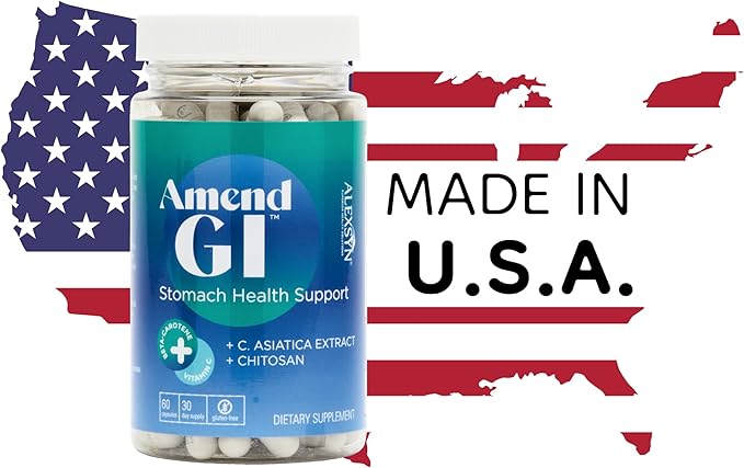Amend GI All-Natural Stomach Health Support 60 Capsules - Nutraceutical for Stress-Induced Ulcer Symptoms - Supports Healing and Digestive Health with Asiatica Extract & CM Chitosan