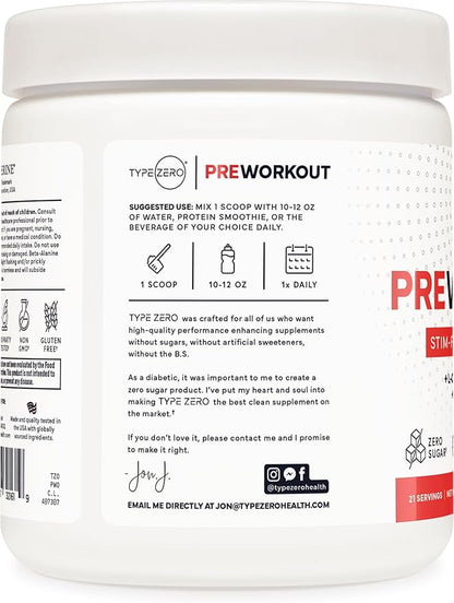 Type Zero Ultra Clean Stim Free Pump Pre Workout + Nitric Oxide Booster (Cherry Limeade) - Non Stimulating and Caffeine-Free for Men & Women