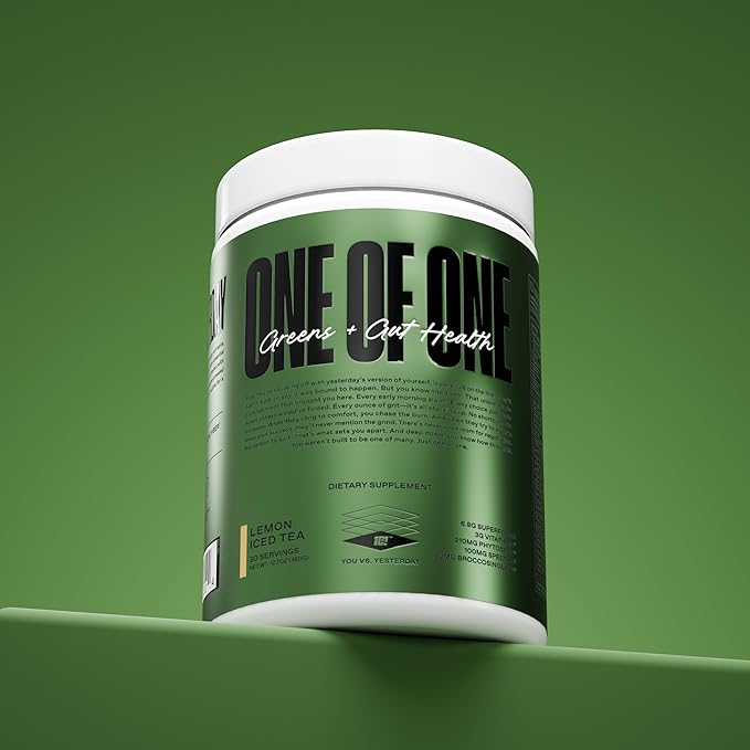 ONE OF ONE Greens & Gut Health – Superfood Greens Powder with Prebiotics, Probiotics & Digestive Enzymes for Gut Health, Immunity & Energy, No Artificial Sweeteners - Lemon Iced Tea, 30 Serving