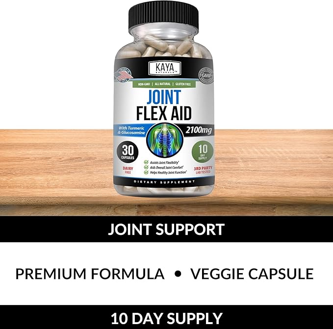 Kaya Naturals Mobility Flex Aid - Mobility Support Supplement for Men and Women - Turmeric Capsules with Glucosamine Sulfate - for Knee Support and Mobility Health - 30 Count