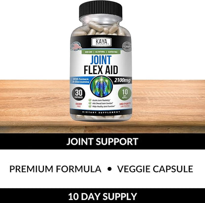 Kaya Naturals Mobility Flex Aid - Mobility Support Supplement for Men and Women - Turmeric Capsules with Glucosamine Sulfate - for Knee Support and Mobility Health - 30 Count