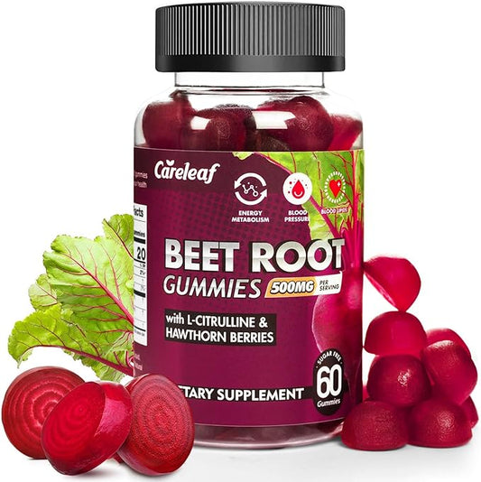 Sugar Free Vegan Beet Root Gummies for Blood Pressure, Beetroot Gummies with L-Citrulline and Hawthorn Extract, Peach Flavor Beet Chews for High Blood Pressure, 60 Count