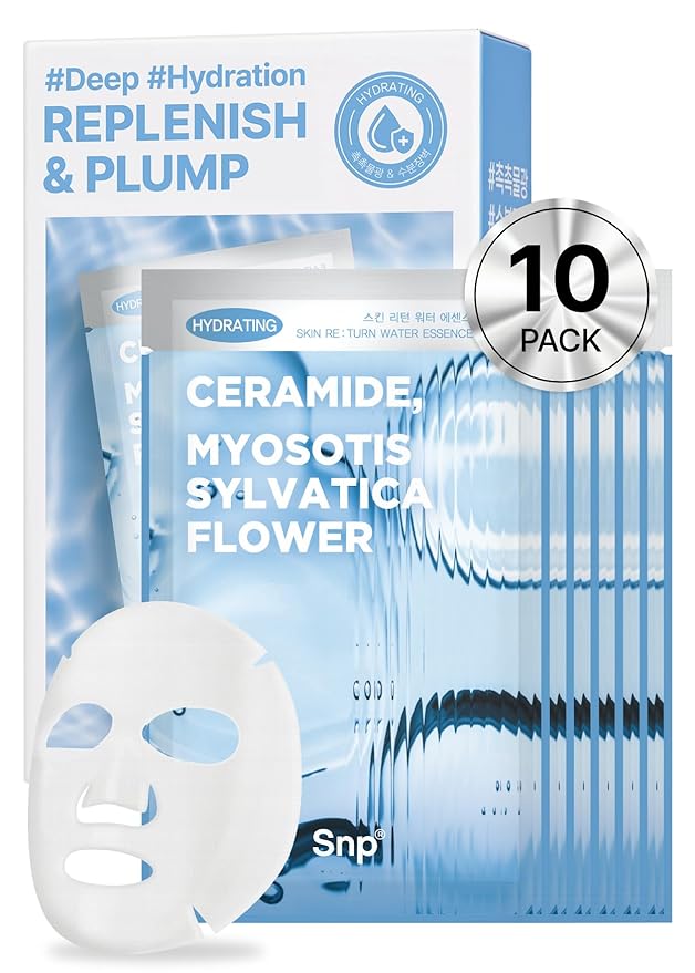 [K Beauty] Skin Return Hydrating Essence Sheet Mask | Moisturizing and Protecting for All Skin Types | Vegan Sheet Masks with Ceramide NP | Korean Face Masks Skincare | Facial Mask | 10 Sheets