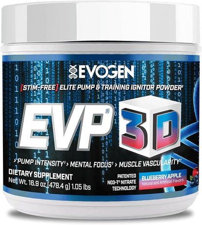 Evogen EVP 3D - Stim Free Pre Workout Powder for Men & Women | Sugar Free Non Stim Preworkout with Beta Alanine and Creatine for Energy & Pump | Blueberry Apple | 40 Servings