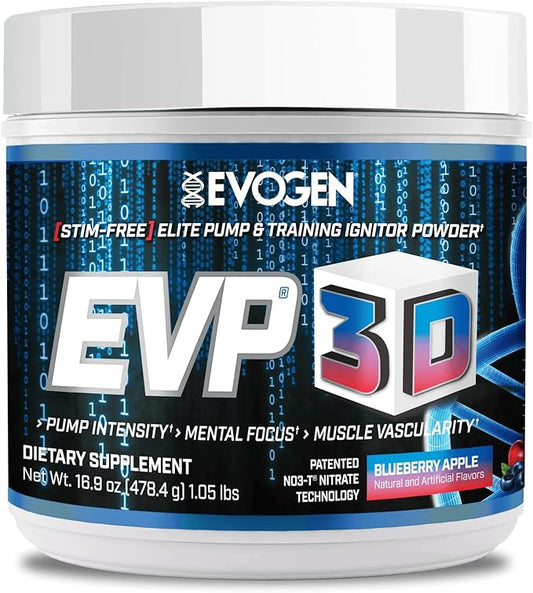 Evogen EVP 3D - Stim Free Pre Workout Powder for Men & Women | Sugar Free Non Stim Preworkout with Beta Alanine and Creatine for Energy & Pump | Blueberry Apple | 40 Servings