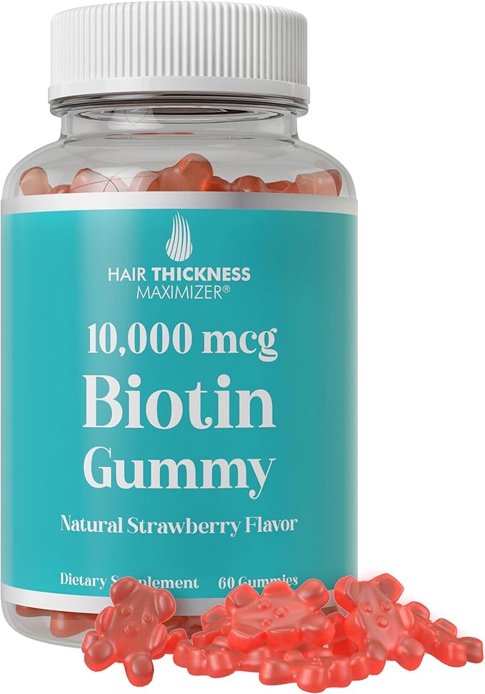 Ultra High Strength Biotin Gummies for Hair Growth for Women and Men. Gelatin Free, Vegan Biotin 10000mcg Chewables for Stronger Hair Skin and Nails. Great Tasting Strawberry Flavored Gummy