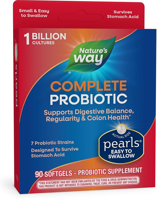 Nature's Way Complete Probiotic Pearls, Supports Digestive Balance*, 1 Billion Live Cultures, Supplement for Men and Women, No Refrigeration Required, 90 softgels (Packaging May Vary)