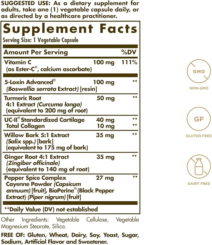 Solgar No. 7, 105 Vegetable Capsules - Joint Support & Comfort - Increased Mobility & Flexibility - Supplement for Men & Women with Ester-C Vitamin C - Gluten-Free, Non GMO, Dairy Free - 105 Servings