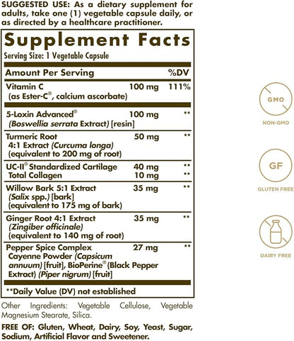 Solgar No. 7, 105 Vegetable Capsules - Joint Support & Comfort - Increased Mobility & Flexibility - Supplement for Men & Women with Ester-C Vitamin C - Gluten-Free, Non GMO, Dairy Free - 105 Servings