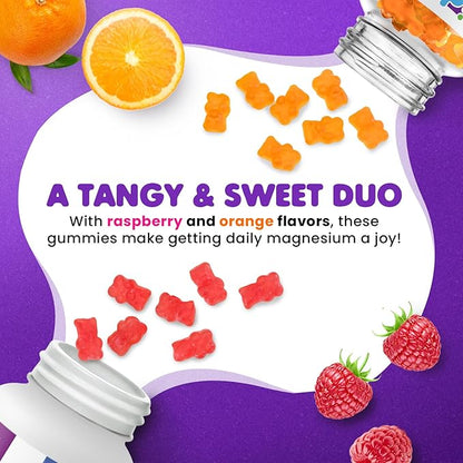 DR. MORITZ Kids Magnesium Citrate Gummies Orange Flavor (120 Count) and 200 mg Calm Magnesium Gummies for Adults in Raspberry Flavor (30 Count) - No Added Sugar & Non-GMO
