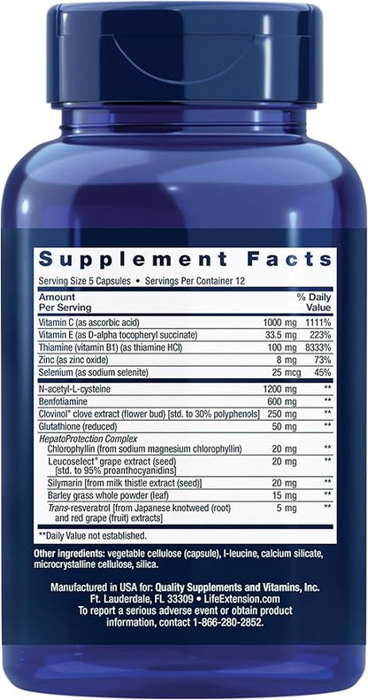 Life Extension Anti-Alcohol Complex, Vitamin C, zinc, Grape Seed, Milk Thistle, Clove Extract, Supports Healthy Alcohol Metabolism & Optimal Liver Function, Gluten-Free, Non-GMO, 60 Capsules