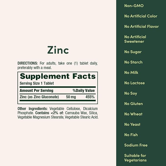 Nature’s Bounty Zinc 50mg, Immune Support & Antioxidant Supplement, Promotes Skin Health 250 Caplets