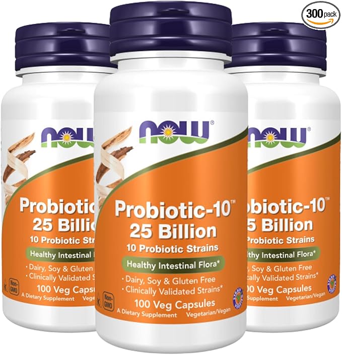 NOW Foods Probiotic-10 25 Billion, 100 Count (Pack of 3)