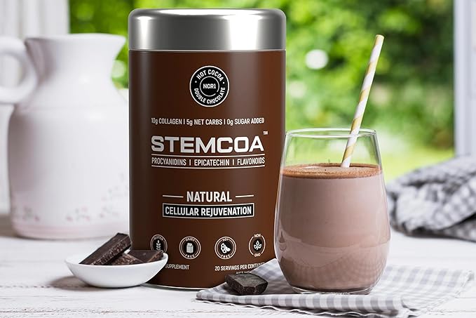 NCR1 - Natural Cellular Renewal & Rejuvenation, Double Chocolate Flavor, Hydrolyzed Bovine Collagen Powder with Cocoa & Resveratrol, Non-GMO, Gluten Free & Keto Diets