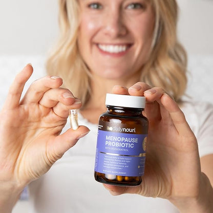 Daily Nouri Menopause Probiotic with Resveratrol | For Menopause Relief, Hormonal Balance & Estrogen Metabolism Support | Resveratrol Capsules to Reduce Hot Flashes | 30-Day Supply