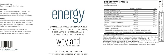 Weyland: Energy - Complimentary Formula w/Botanically Sourced Caffeine, Complete B-Complex and Energy Supportive Herbs