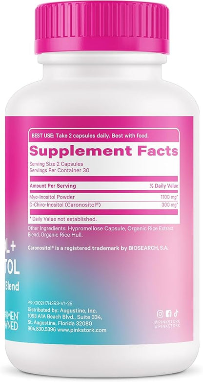Pink Stork Myo-Inositol & D-Chiro Inositol: 3.6:1 Blend to Support Fertility, Hormone Balance for Women - Ovarian Function, Ovulation, Conception, and Period Support Supplement - 60 Capsules