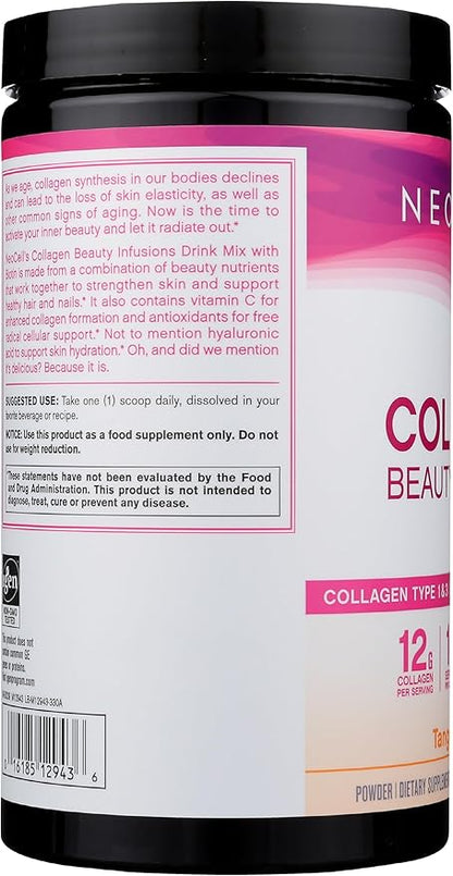 NeoCell Collagen Powder with Biotin, Vitamin C & Hyaluronic Acid, Collagen Type 1 & 3, Beauty Infusion Promotes Beautiful Skin, Healthy Hair & Nail, Gluten Free, Tangerine, 11.64 Oz