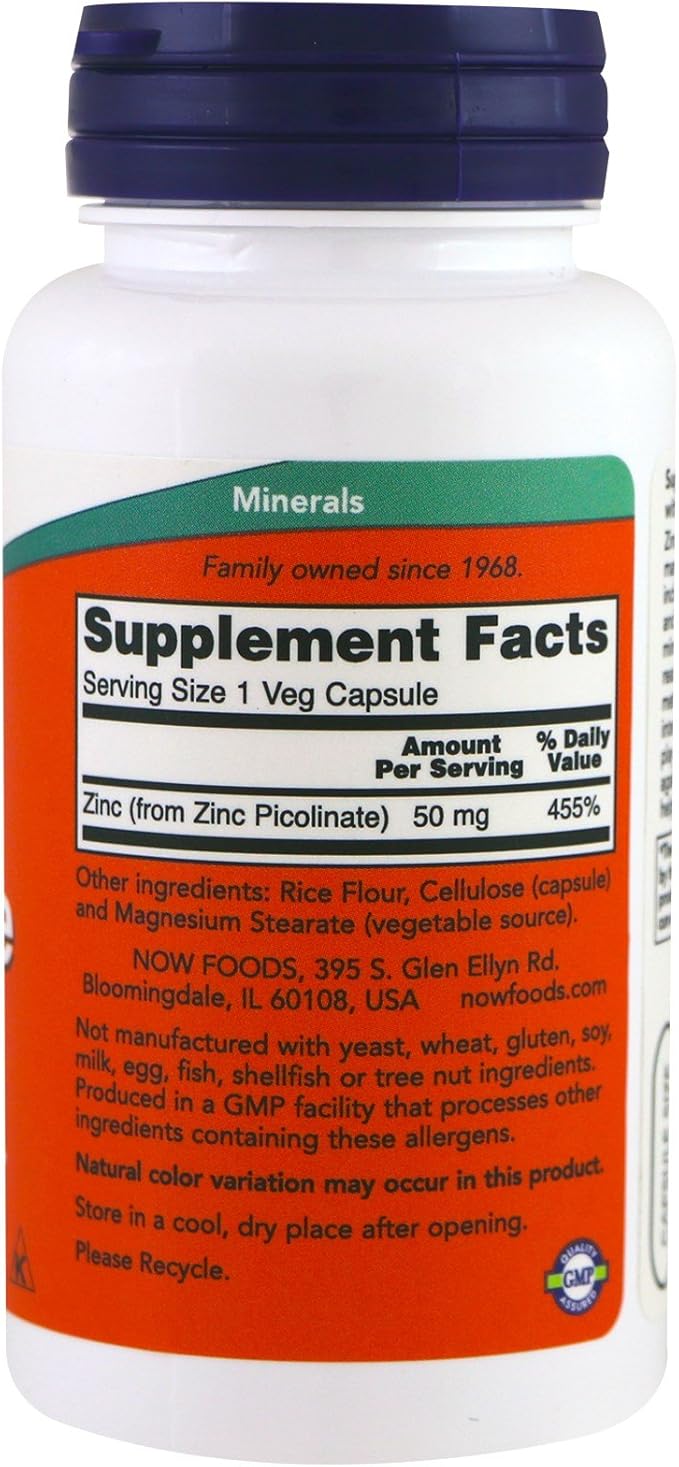 Now Foods Now Foods Zinc Picolinate, 50 mg, 120 Veg Capsules, 3 Pack