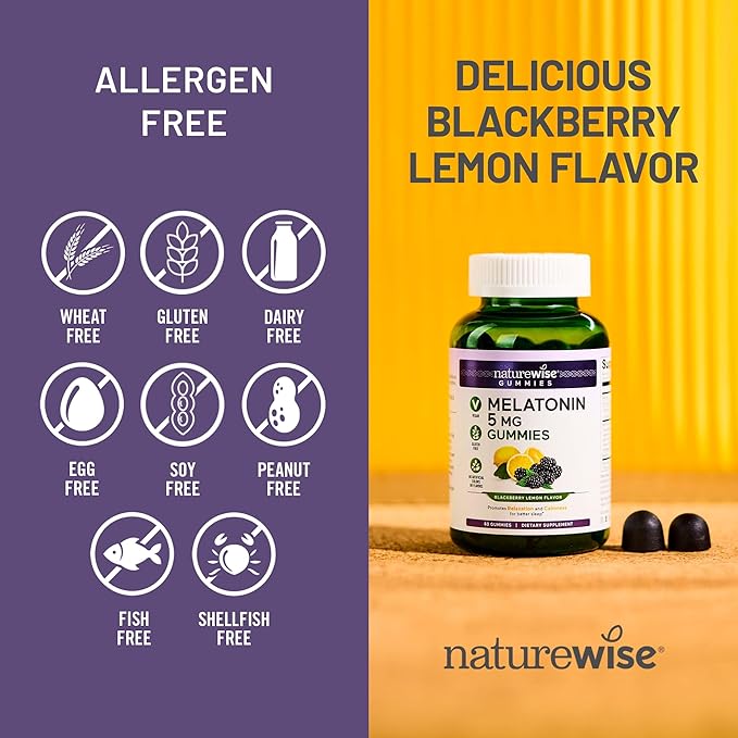 NatureWise Melatonin Gummies 5mg - Non-Habit Forming Sleep Support Supplement with Ashwagandha, Valerian Root - BlackBerry-Lemon Flavor - Vegan, Gluten Free, Non-GMO - 90 Count[45-Day Supply]