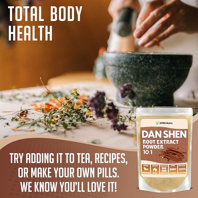 XPRS Nutra Dan Shen Root Extract Powder 10:1- Premium Dan Shen (Red Sage) Concentrated Powder - Vegan Friendly Danshen (8 oz)