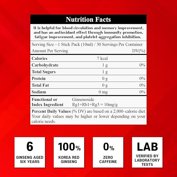 Korea Red Ginseng Extract Pure Daily Stick Hong Sam, Natural Energy Booster for Men & Women Immune Support, Fatigue Recovery - 30 Sticks