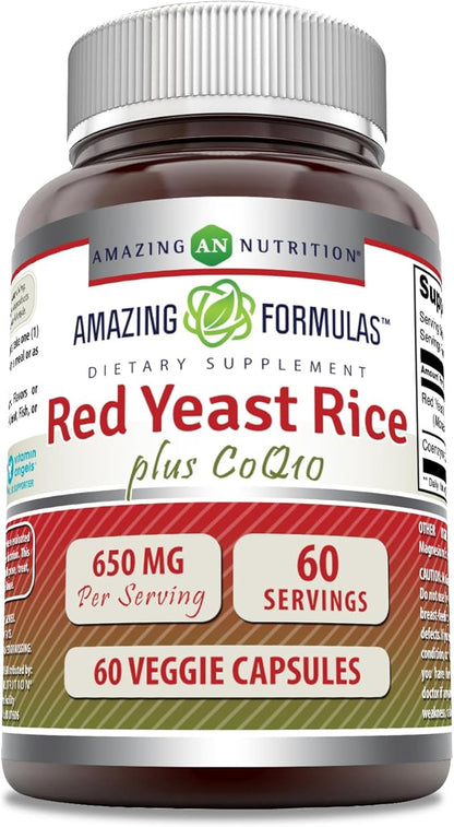 Amazing Formulas Red Yeast Rice 600 Mg Plus Coq10 50 Mg | Veggie Capsules Supplement | Non-GMO | Gluten Free | Made in USA (60 Count)