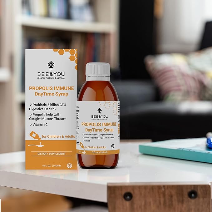 Bee and You Propolis Immune Day Time Syrup with Probiotic, Vitamin C, Immune Support, Digestive Health, Antioxidants, Gut Health 5 Fl Oz