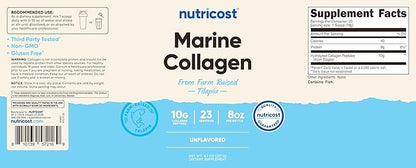 Nutricost Marine Collagen Powder Sustainably Sourced Fish (8 oz) - 23 Servings, 9 G Protein Per Serving, Non-GMO, GMP Compliant