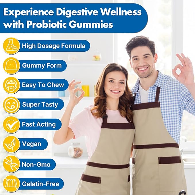 Probiotic Gummies, Sugar Free, 112.5 Billion CFU, 8 Strains Probiotics + 2 Prebiotics & 2 Organic Herbs, for Digestion, Intestinal Flora Balance, IBS & UC, ADD, Probiotics for Women & Men, 60 Counts