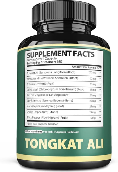 Satoomi 9in1 Tongkat Ali Root Extract 200:1 - Ashwagandha, Tribulus Terrestris - 150 Capsules for 5 Months - Support Strength, Energy & Healthy Immune
