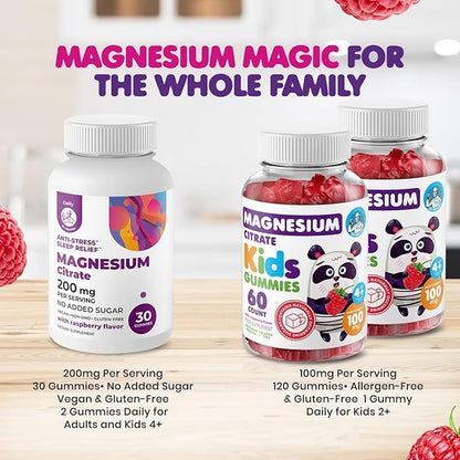 DR. MORITZ Magnesium Bundle - Gummies for Adults (200mg, 30 Count) and Kids Magnesium Gummies (60 Count, 2 Pack) - Sugar-Free