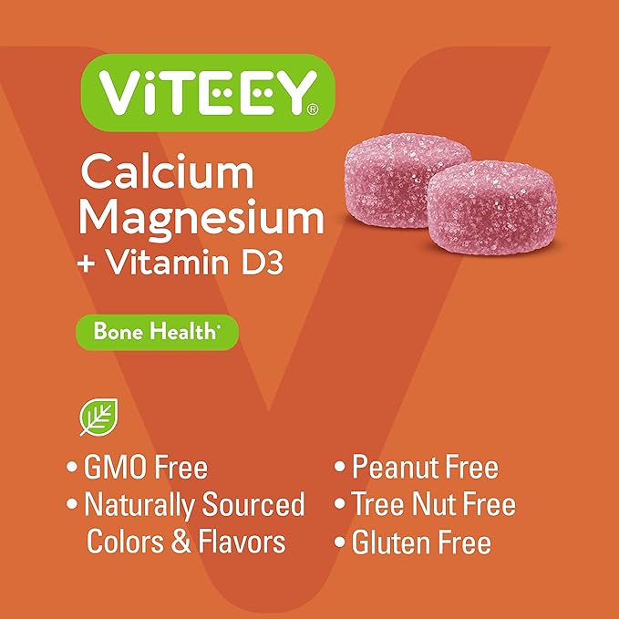VITEEY Calcium Gummies with Vitamin D3 & Magnesium - Supports Bone Health, Immune Support, Energy and Muscle Function - Dietary Vitamin, for Men Woman and Teens, Chewable Fruit Flavored Gummy