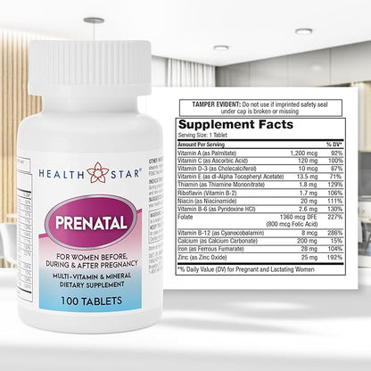 Prenatal Vitamins for Women Before, During & After Pregnancy Prenatal-Postnatal Multivitamins with Folic Acid & Minerals for Pregnancy Support| Daily Pregnancy Supplement, 100 Tablets