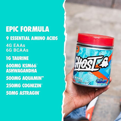 GHOST Intra Workout Powder, Blue Raspberry - BCAAs, & EAAs, Nootropics & Hydration - Essential & Branch Chain Amino Acids, Supports Muscle Recovery & Focus - Pre, Intra & Post Workout Powders