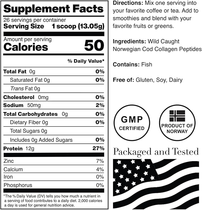 Norcal Marine Collagen - 12oz Marine Collagen Peptides Powder | High Protein, Zero Fat/Sugar/Carb | Skin, Hair, Nail & Joint Health | Low Metals, US GMP Certified