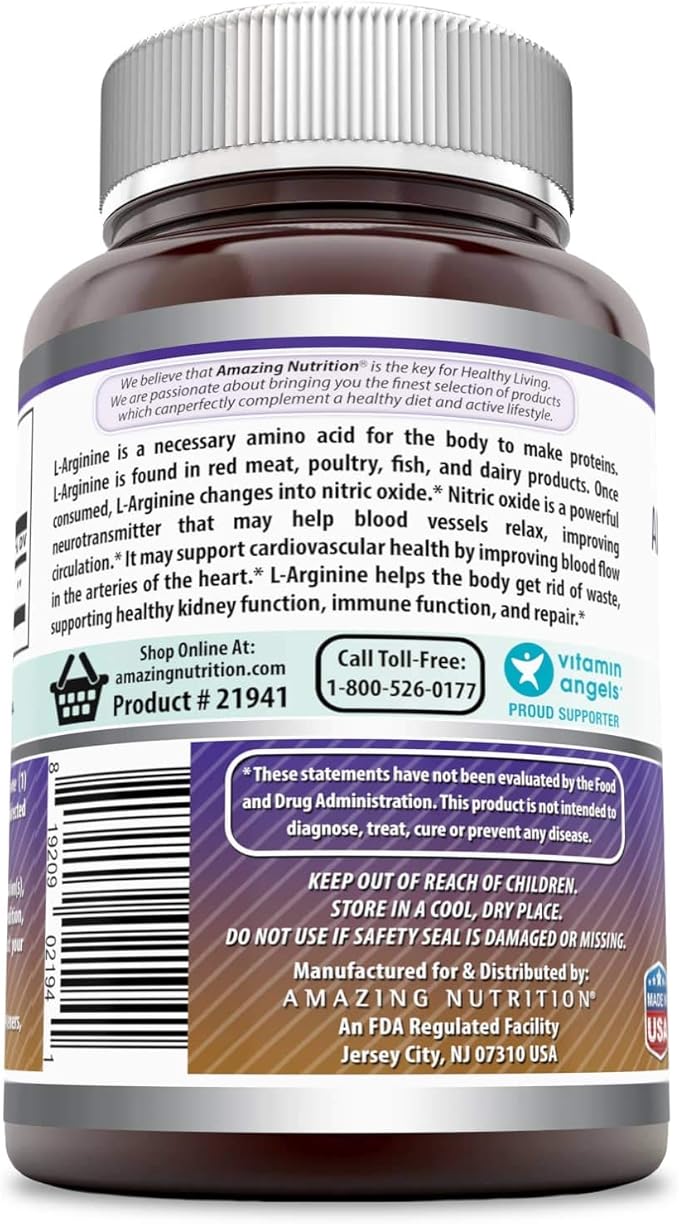 Amazing Formulas L-Arginine Supplement | 500 Mg Per Serving | Capsules | Amino Acid Supplement for Men & Women | Non-GMO | Gluten Free | Made in USA (500 Count)