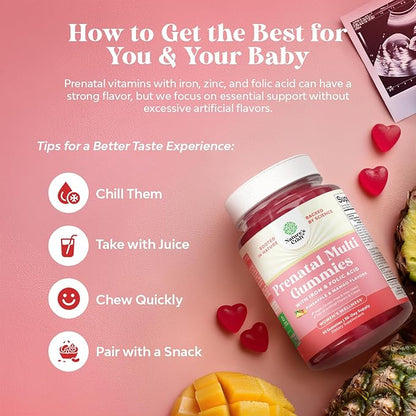 Natures Craft Vegan Prenatal Gummies for Women - Gummy Prenatal Vitamins for Women with Iron Folic Acid and Superfruit Blend - Chewable Vitamins Gummy Formula (Pineapple Mango) 1 Month