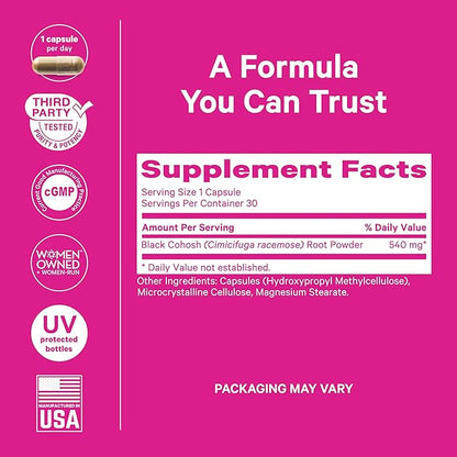 Pink Stork Black Cohosh Supplements for Women - 540 mg Pure Black Cohosh for Perimenopause, Menopause Support- 30 Capsules