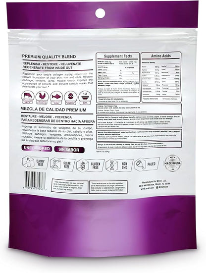 MO4T Hydrolyzed Multi Collagen Powder -Collagen Protein- Collagen Peptides-Type 1,2,3,5,10 -Sugar-Free, (1 Pound) Hair, Skin & Nail, Paleo & Keto, Non-GMO