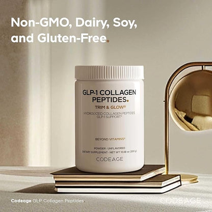 Codeage GLP-1 Collagen Powder Supplement - Nextida GC Collagen Peptides - GLP 1 Support - Hydrolyzed, Grass-Fed, Type I & III, Unflavored - Non-GMO, Gluten-Free, Dairy-Free - 10.58 Oz