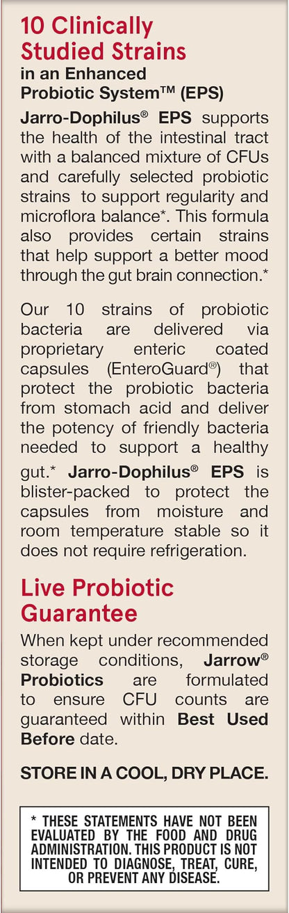 Jarrow Formulas Jarro-Dophilus EPS Advanced, 55 Billion CFU Probiotics, Digestive Support for Adults, 30 Probiotic Supplement Veggie Capsules, Up to 30 Day Supply