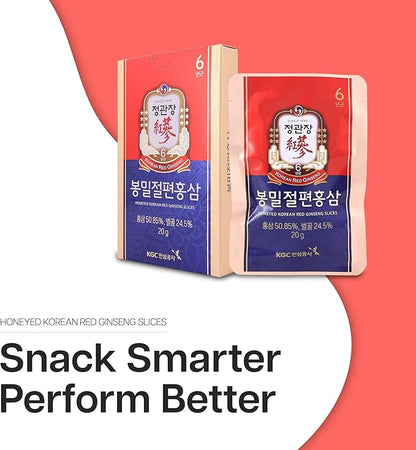 CheongKwanJang Honeyed Korean Red Ginseng Slices, Boost Natural Energy, Performance and Immunity - 6 Pack