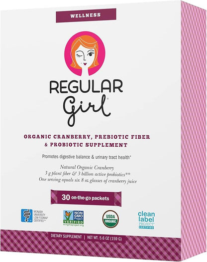 Regular Girl Wellness - Organic Cranberry, Prebiotic Fiber & Probiotic Supplement, 30 Servings