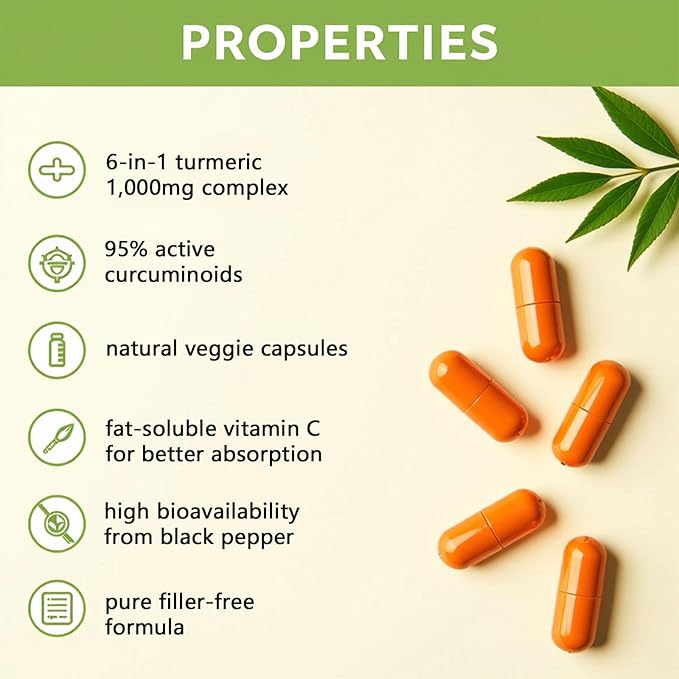 Turmeric Curcumin Supplement 1000mg - 95% Turmeric Complex Supplement with Bee Propolis, Ginger, MCT Oil, Fat Soluble Vitamin C, & Black Pepper, Non-GMO, Gluten Free, 120 Capsules