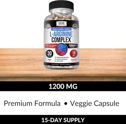 Kaya Naturals - L-Arginine All-Natural Herbal Supplement for Maximum Health Benefits | Pre-Workout | Energy | Improved Nighttime Performance | - 60 Capsules